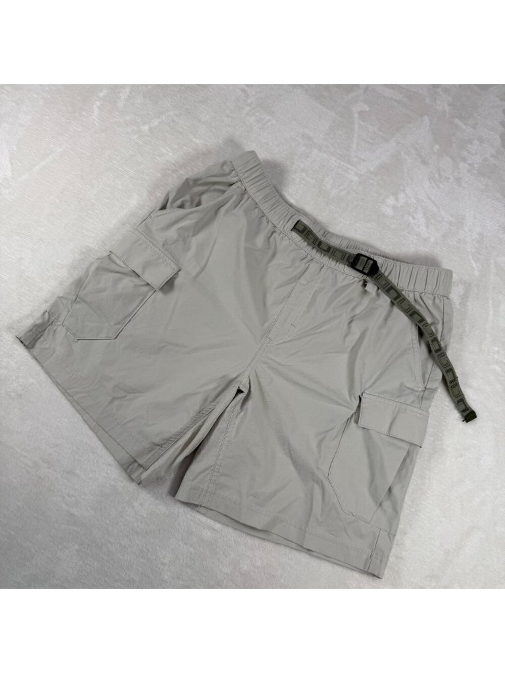 Huk Fishing Creekbed Cargo Performance Shorts Belted Lightweight Mens M Khaki Sa